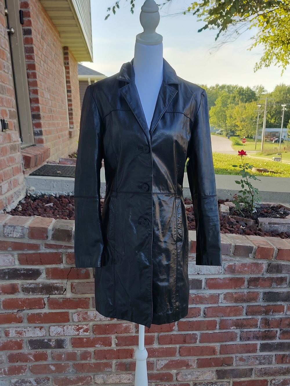 Vintage Wilsons Leather Pelle Studio Leather Long Coat Jacket Size S 90s Black